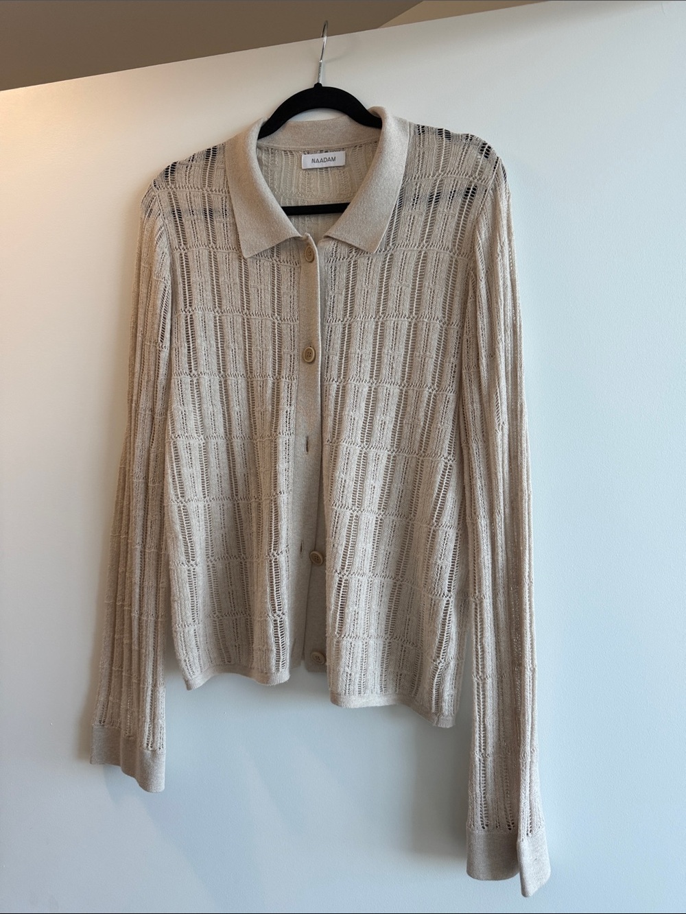 Naadam Cream Open-Knit Button Cardigan Sweater
